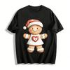 Christmas Gingerbread Man Heart Print Casual Loose Long Sleeve Top Pure Cotton T-shirt