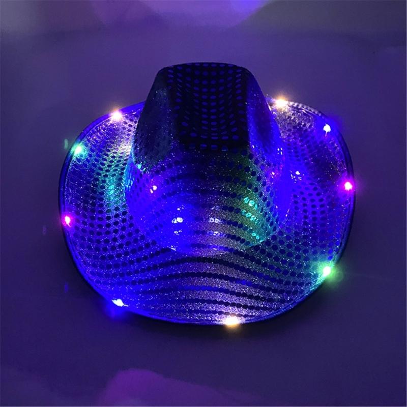 Sparkly Glowing Cowboy Hats Glinting Sequins Panama Hat for Party Halloween