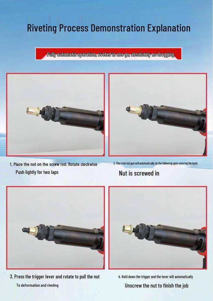 Gaobao Automatic Pneumatic Rivet Nut Tool M3-M12 - Industrial Grade Blind Rivet Gun for Rivet Caps