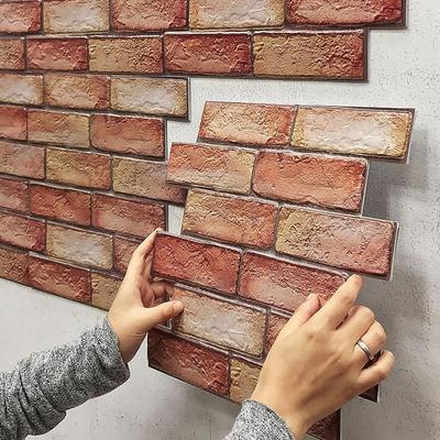 10 Pièces Panneaux Muraux 3D Auto-Adhésifs Imperméables Peler et Coller Carrelage Métro Brique Papier Peint Autocollant Rétro pour Salle de Bain Cheminée