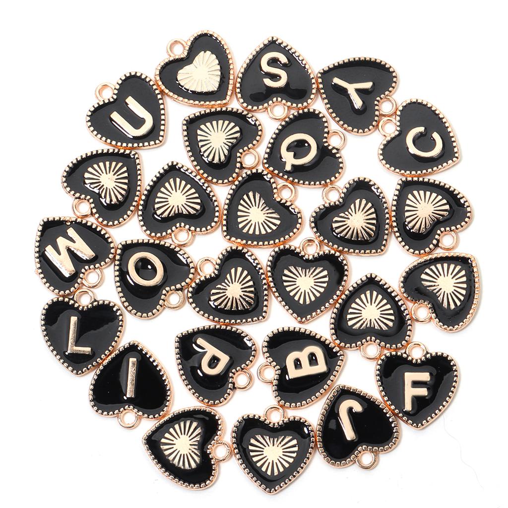 26pcs/lot Alloy Drip Oil Peach Heart Pendant Colorful A-Z Letters Charm Pendant For DIY Handmade Earrings Necklace Accessories