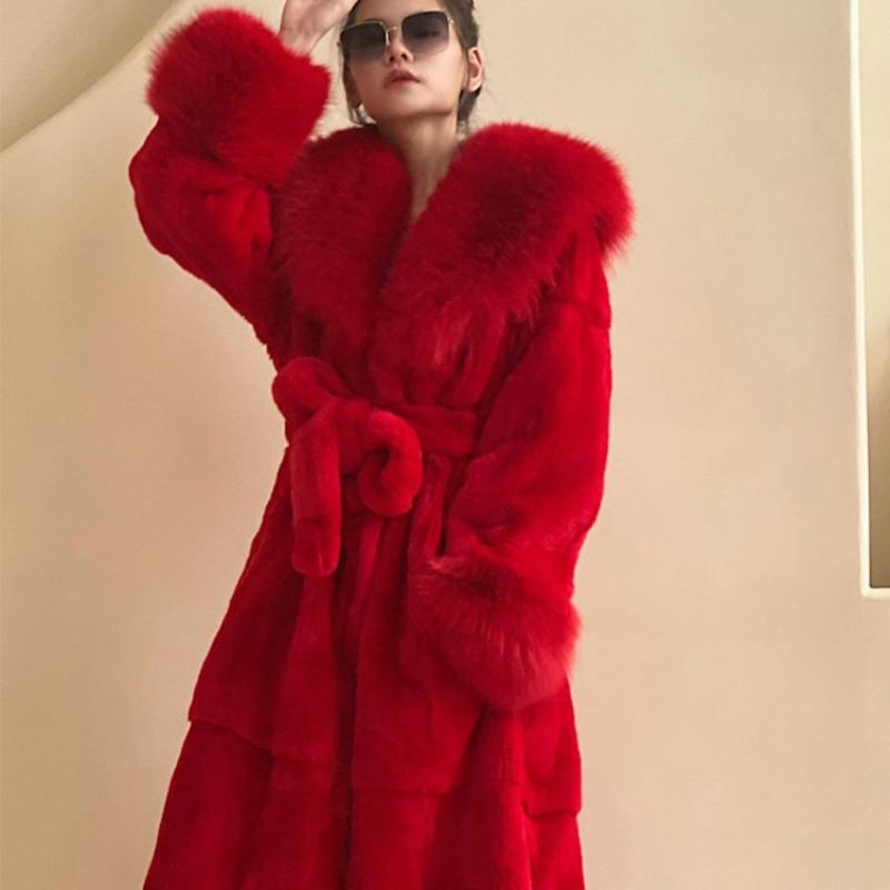 Autumn and winter big fur collar fashion fur coat women's medium and long thickened temperament loose casual coat