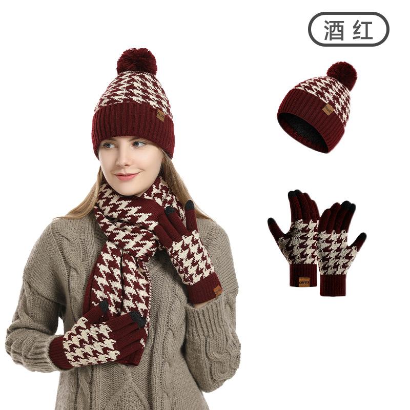 

Зимний новый вязаный шерстяной теплый ветрозащитный шарф универсальный тысяча птиц клетка шапка шарф перчатки трехпредметный набор