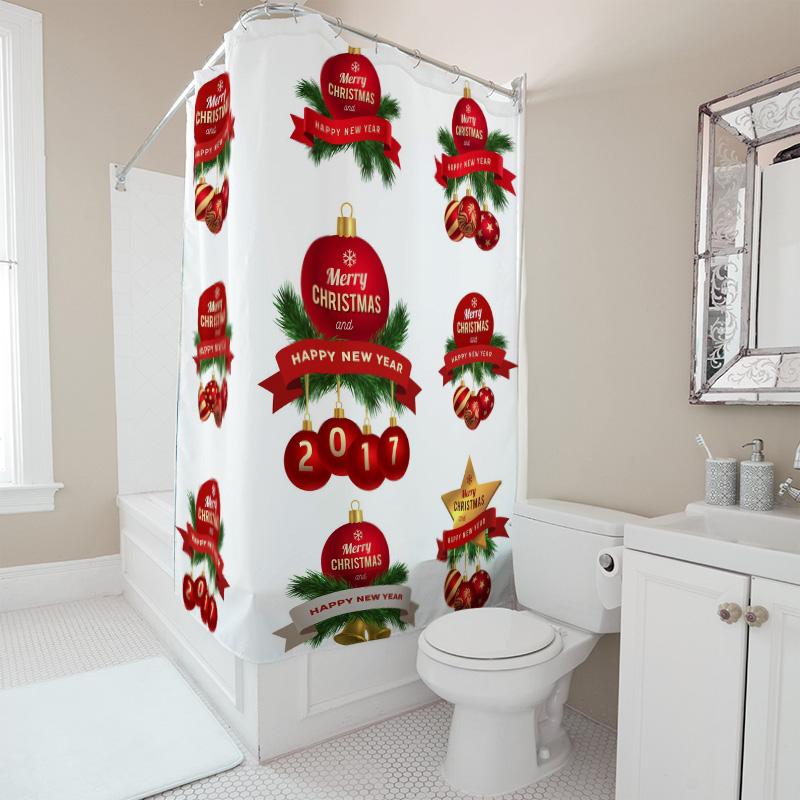 TU Festive Christmas Shower Curtain Waterproof Holiday Bathroom Decor Merry Xmas Pattern Backdrop Holiday Home Textile Xmas Gift