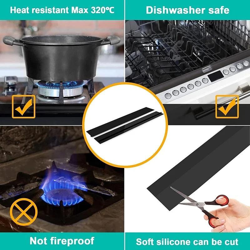 Stove Counter Gap Cover Kitchen Silicone Heat Resistant Mat Gas Stove Protector Slit Cleaning Pad Oil Dust Seal Cooker Cover