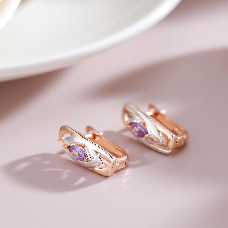 Silver Plated Texture Geometric Purple Zircon Drop Earrings for Women Gold Color Trendy Jewelry Accessories