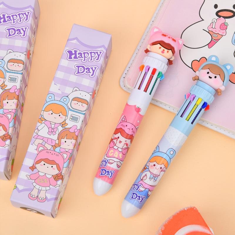 12Pcs Blind Box Ten-color Ballpoint Pen for Students with Quick-drying Gel Pen Writing Supplies Holiday Gift Novelty Stationery Teacher Party Favors