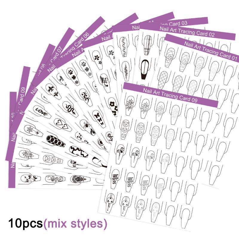 10 ks Papír na cvičení linek pro nail art Šablona na kreslení a malování Kniha pro učení Manikúrní nástroje Průvodce UV gelovým lakem Doplňky na nehty