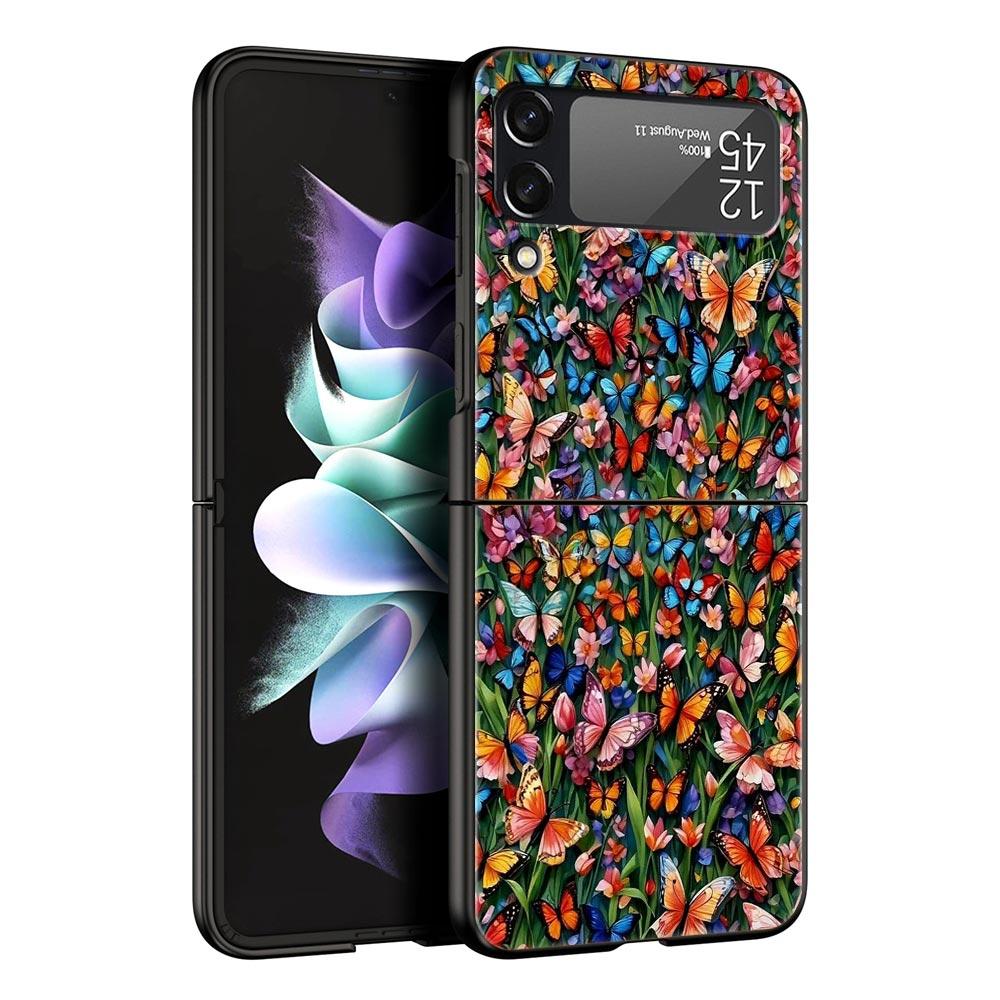 Butterfly Design Hard PC Phone Case For Samsung Galaxy Z Flip 7 6 5 4 Black Cover For Galaxy Z Flip 3 Foldable Fundas Shell Bags