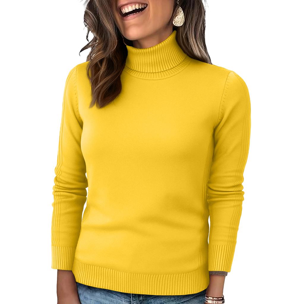 Women's Knitted Solid Color Long Sleeved High Neck Pullover Top