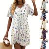 Damen Sommer Freizeitkleider mit floralem Druck am Saum, geknotetem Detail und kurzen Ärmeln