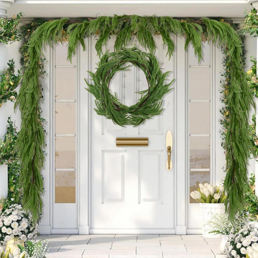Artificial PE Norfolk Pine Garland with Soft Rubber Pine Needles - Christmas Decoration Wreath Simulation