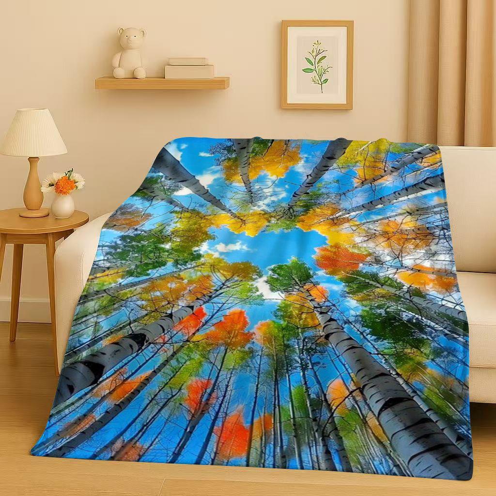 3D Beautiful Natural Scenery Sea Sky Tree Flannel Blanket,Ultra Soft Warm Plush Throw for Home Bedroom Bed Sofa Cover Kids Gift