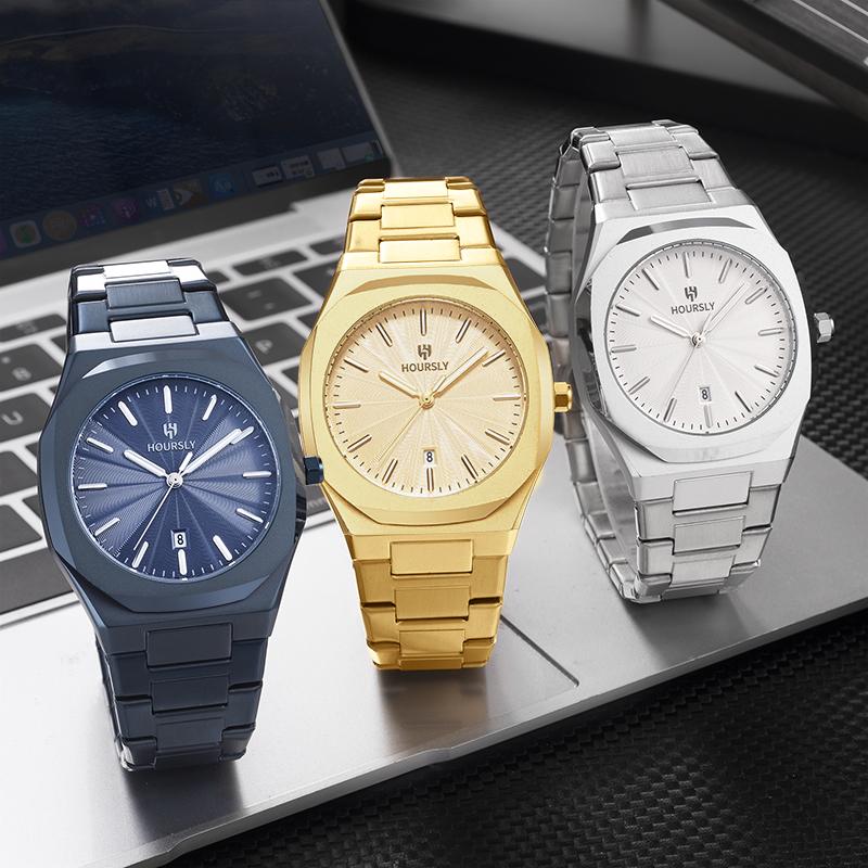 New Personalized Trendy Texture Dial Men Quartz Watch Steel Strip Fashion Leisure Life Waterproof Luminous Calendar Quartz Watch
