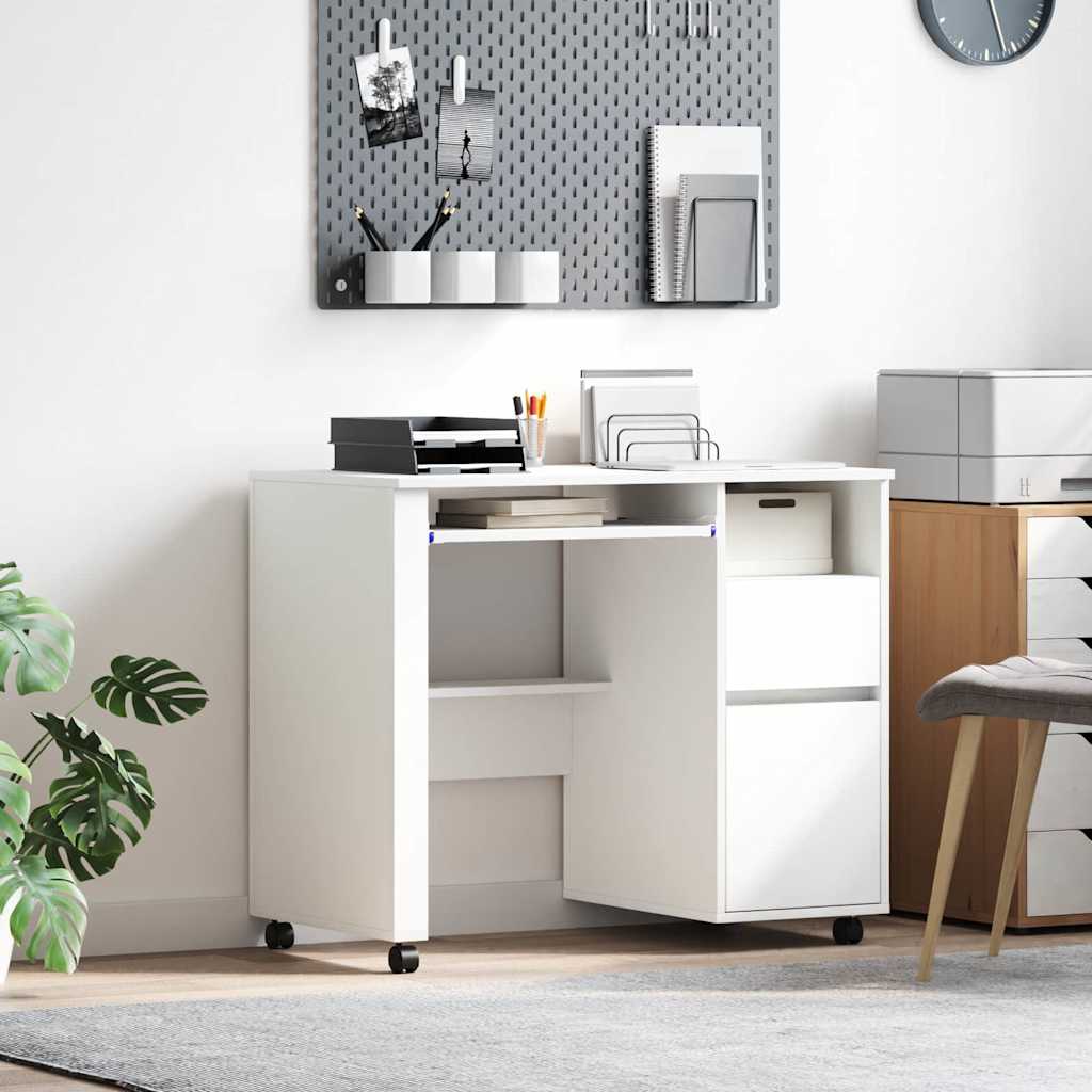 Rolling Table with Shelf White 91 x 50 x 77 cm Particleboard