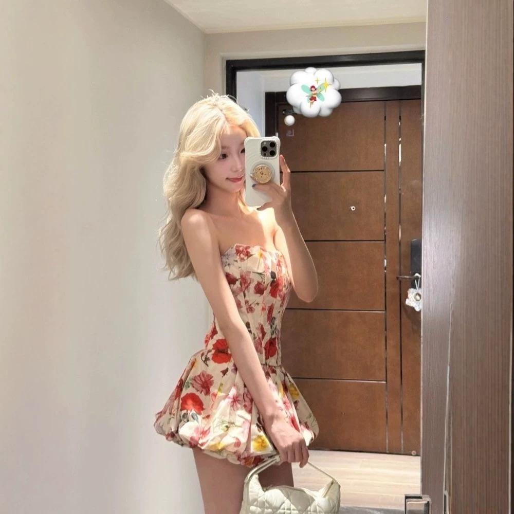 French Pure Desire Temperament Floral Suit, Sexy Slim-fitting Tube Top, Thin Tutu Skirt, Skirt Two-piece Set