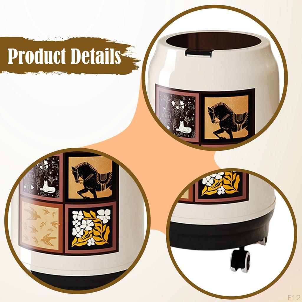 Decorative Large Capacity Trash Can with Universal Wheels for Kitchen, Vanity, Garage, RV.