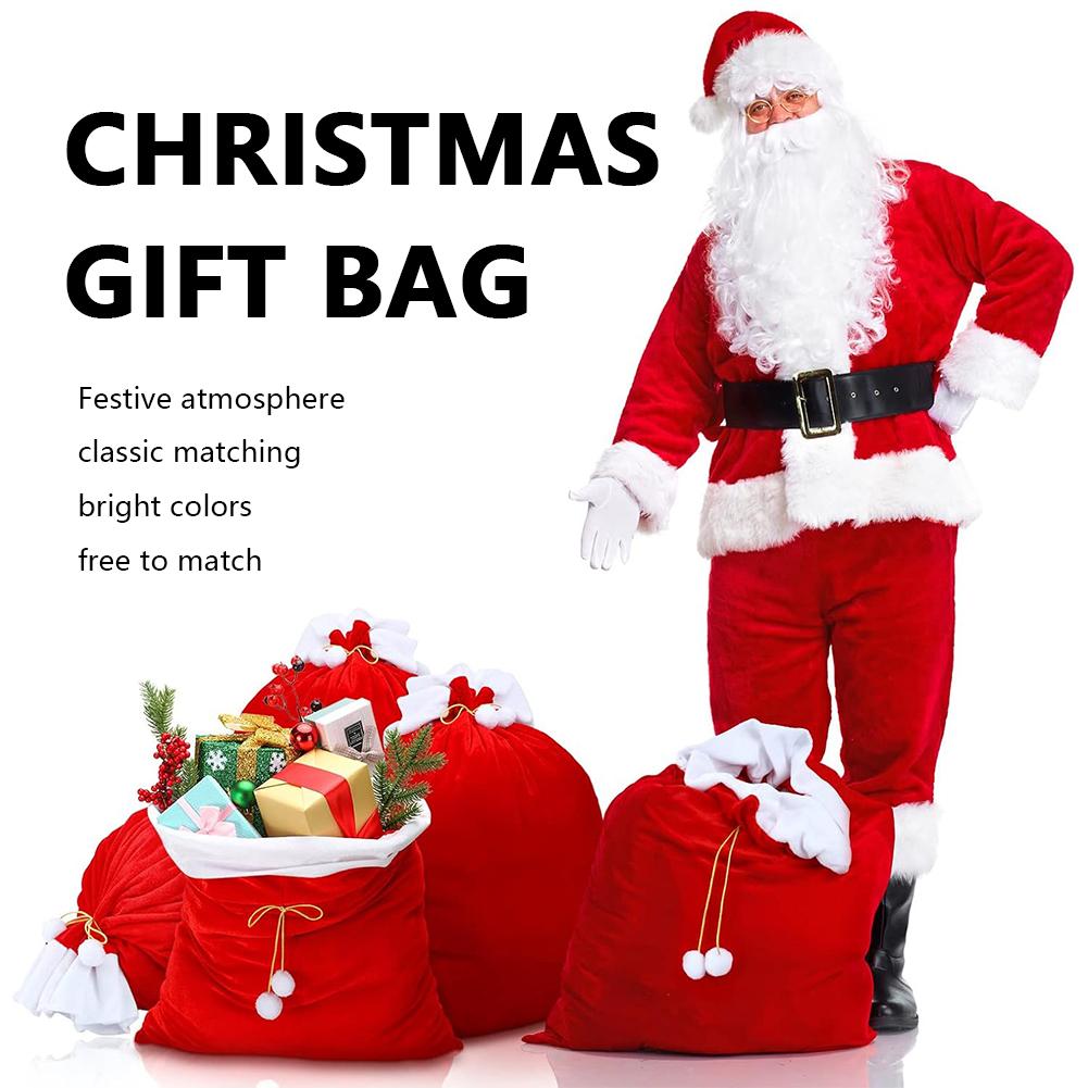 Christmas Velvet Santa Bags with Drawstring Christmas Red Santa Gift Bags Large Gift Sack for Xmas Present Party Supply Costume