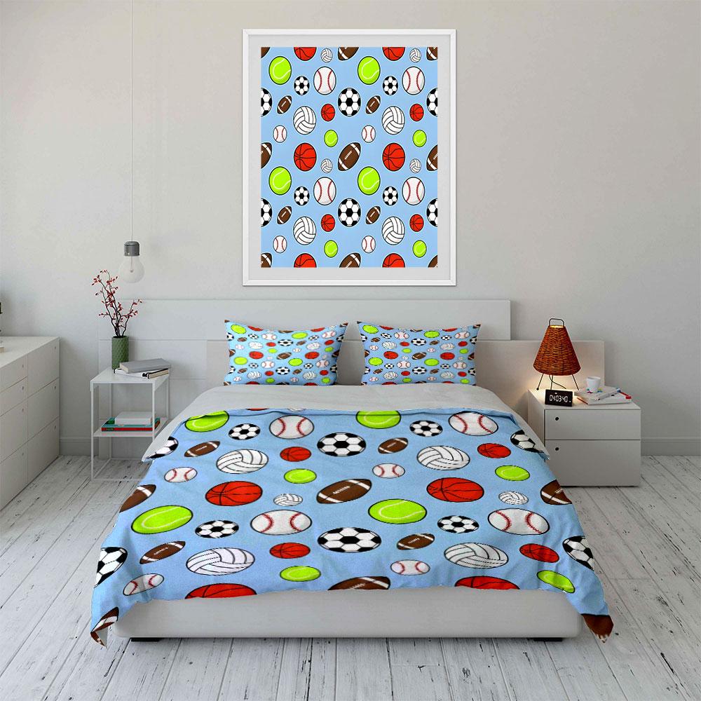 Sports Ball Pattern Set Multiple Sizes Kid'S And Adults' Bedroom Exquisite 3Pc Bedding Set, Gift