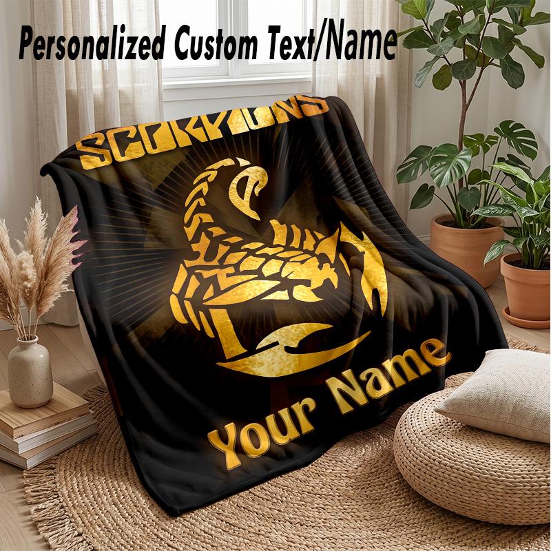 Scorpions Custom Flannel Throw Blanket Print Your Name Text Soft Warm Blanket Holiday Present