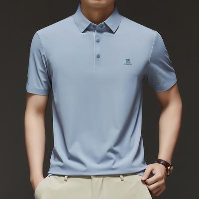 T-shirt a maniche corte in seta di gelso da uomo con risvolto, tinta unita, taglia media, polo in seta ampia, abbigliamento
