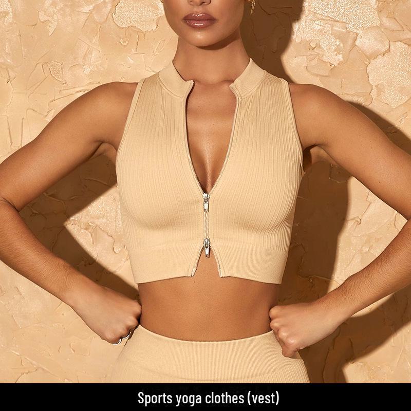 Seamless European and American Yoga Outfit: Sports Underwear, Long Sleeve Vest, and High Waist Pants for Women