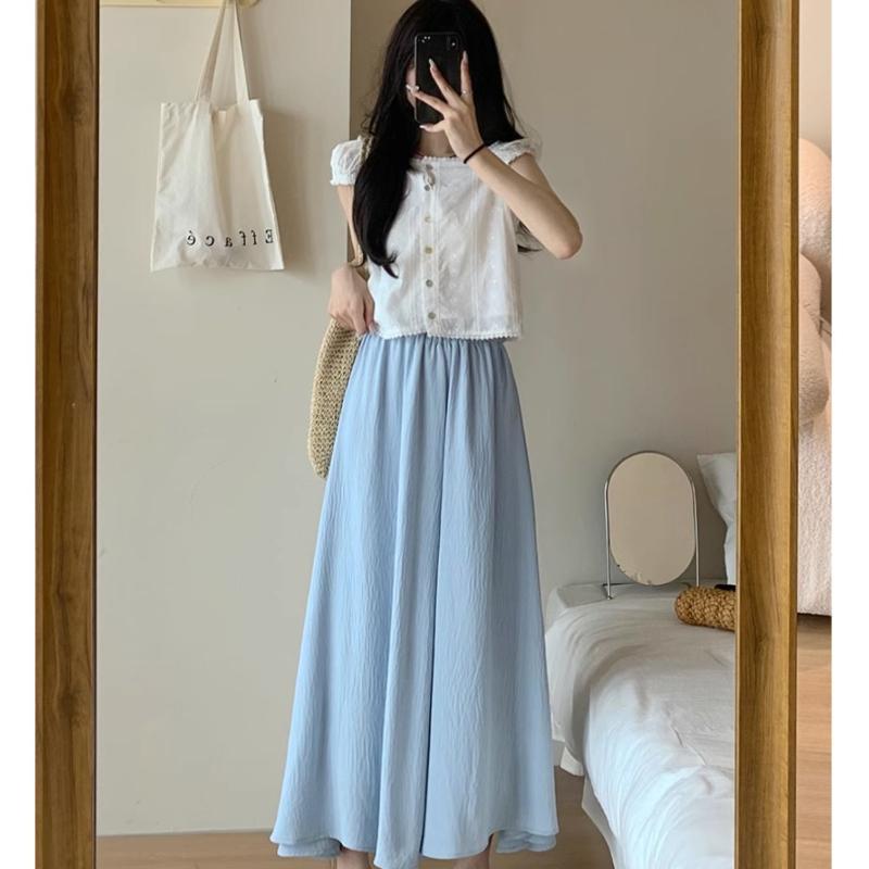 High Waisted Pleated Skirt Pants, Summer White A-line Skirt Pants for Women