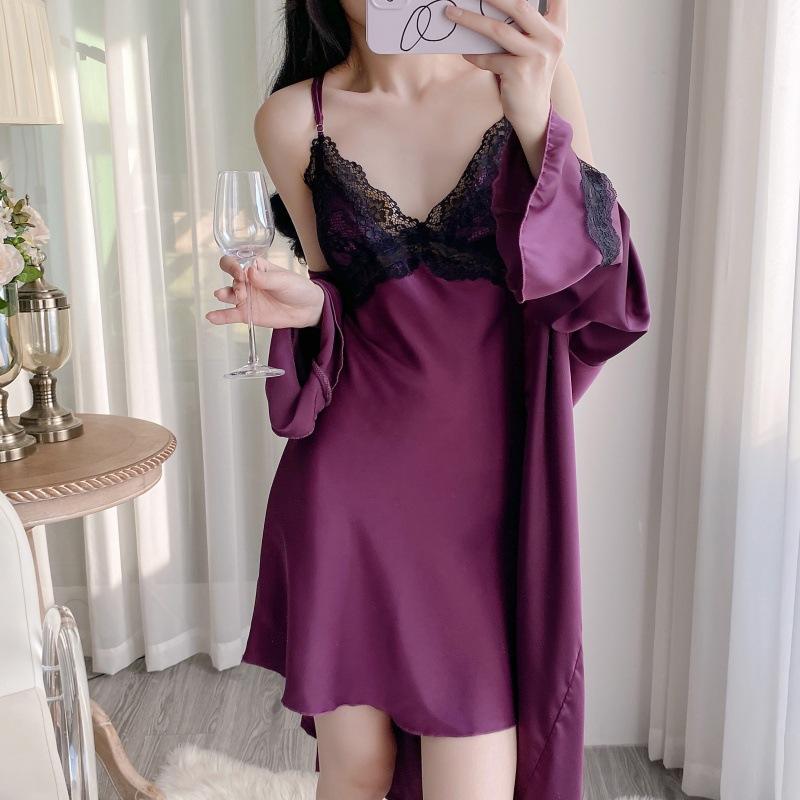 Zomer nieuwe effen kleur kanten halter pyjama dames ijszijde nachtjapon bandjes nachthemd met borstkussentje loungewear XL