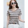 Damska letnia casualowa luźna koszula gładka w paski z krótkim rękawem, pulower z okrągłym dekoltem, wszechstronne topy w stylu Y2K