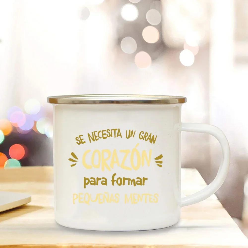 Emailletassen Kaffee Es braucht ein großes Herz, um kleine Geister zu formen Spanien Emaillebecher Teetasse Becher Bier Ungewöhnliche Becher Trinkgeschirr