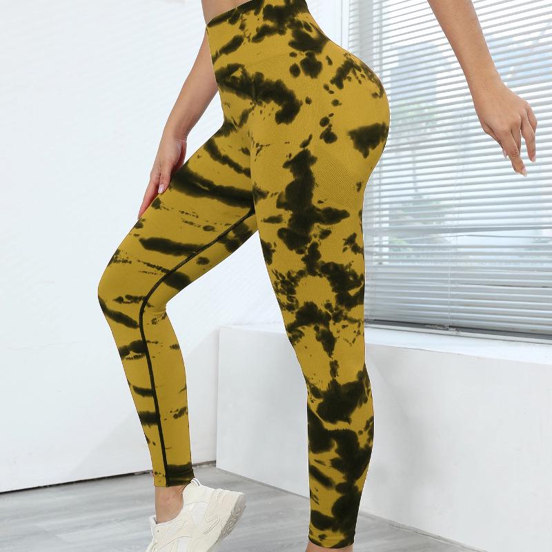 Evropské a americké batikované legíny na jógu s vysokým pasem: Zvedání boků, Podpora břicha, Ručně malovaný design pro ženy.