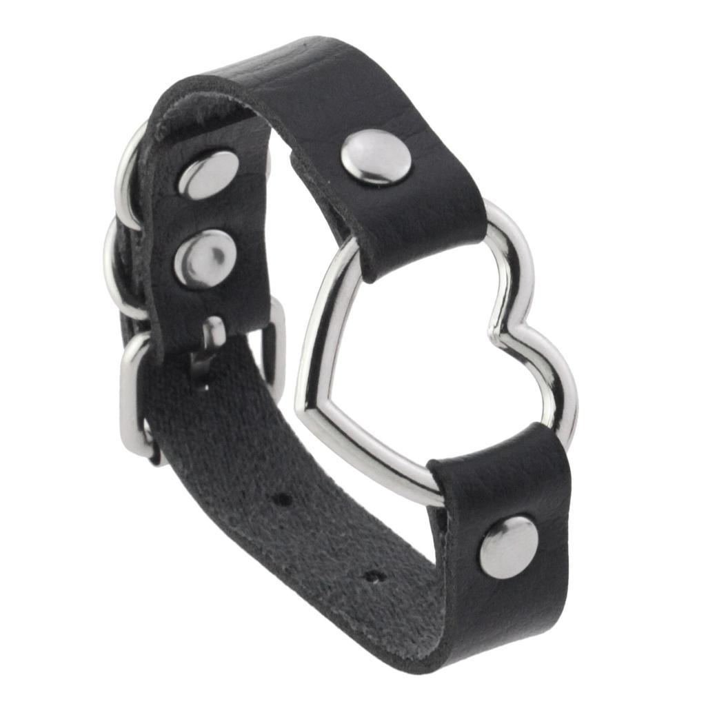 Silvery Heart Gothic Studded Bracelet Pu Leather Adjustable Black Wristband Rock Punk Cuff Bangles