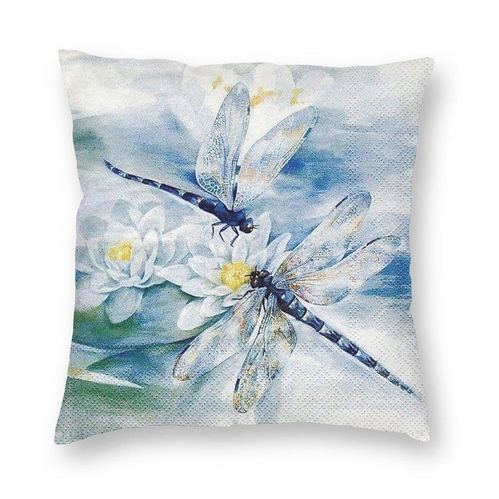 Dragonfly Wings Square Pillowcase Polyester Linen Velvet Creative Zip Decorative Throw Pillow Case Home Cushion Cover