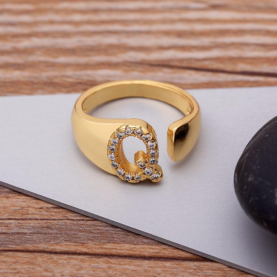 AIBEF New  A-Z Letter Gold Color Metal Adjustable Opening Ring Initials Name For Women Finger Rings Party Crystal Jewelry