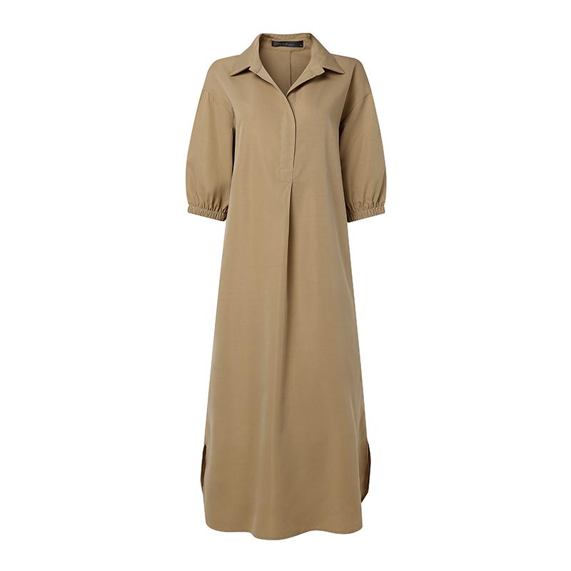 ZANZEA Women Daily Casual Turn Down Collar 3/4 Sleeve Loose Long Dress