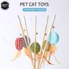 1pc Pet Cat Interactive Stick Feather Cat Stick Teaser Feather Toy Kitten Funny Colorful Rod Cat Wand Toys Wood Pet Cat Supplies