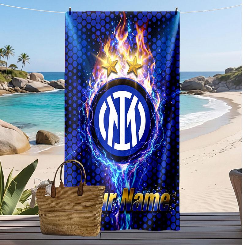 Inter Mailand Personalisiert Bedrucktes Strandtuch Fußballlogo Unterstützung Benutzerdefinierter Name Text Absorptionsfähiges Handtuch Für Sport Reisen Besonderes Geschenk