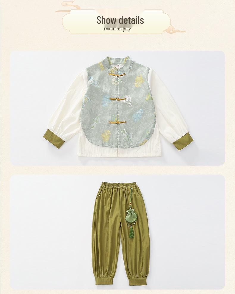 Boys' Long-Sleeve Tang Suit Hanfu Set - Chinese Style Children's Mid-Autumn Festival Costume