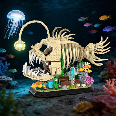 MOC Bloc de construction Modèle Poisson-lanterne fossile Lumineux Briques Assemblage Jouets Éducatifs Cadeau d'Anniversaire Enfants