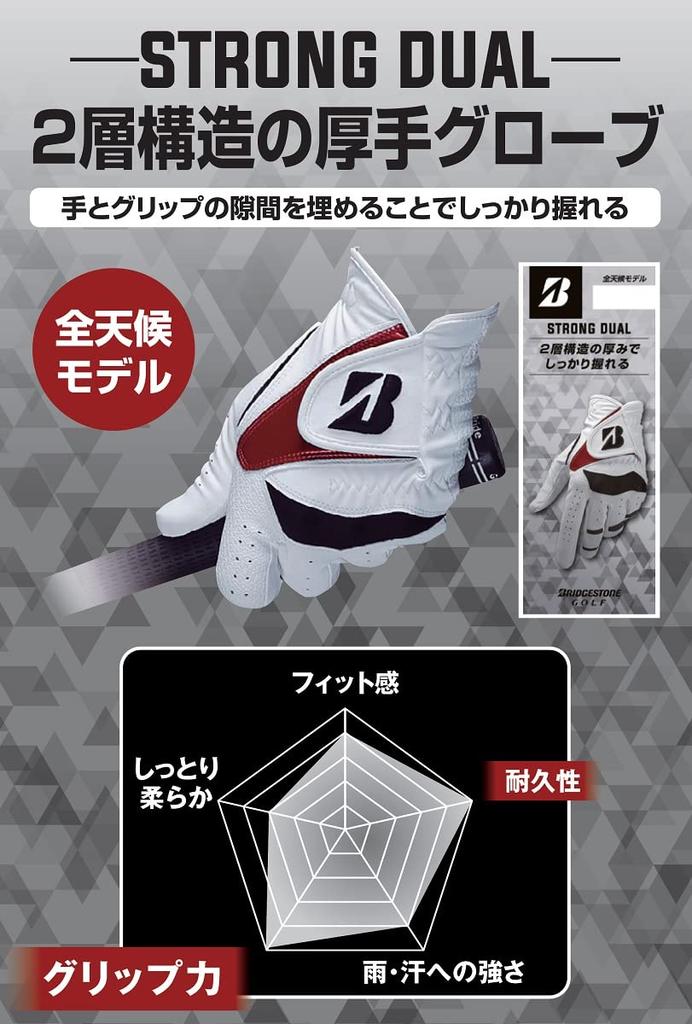 Bridgestone STRONG DUAL GLG21 Golf 21cm Gloves, Men's, Black,