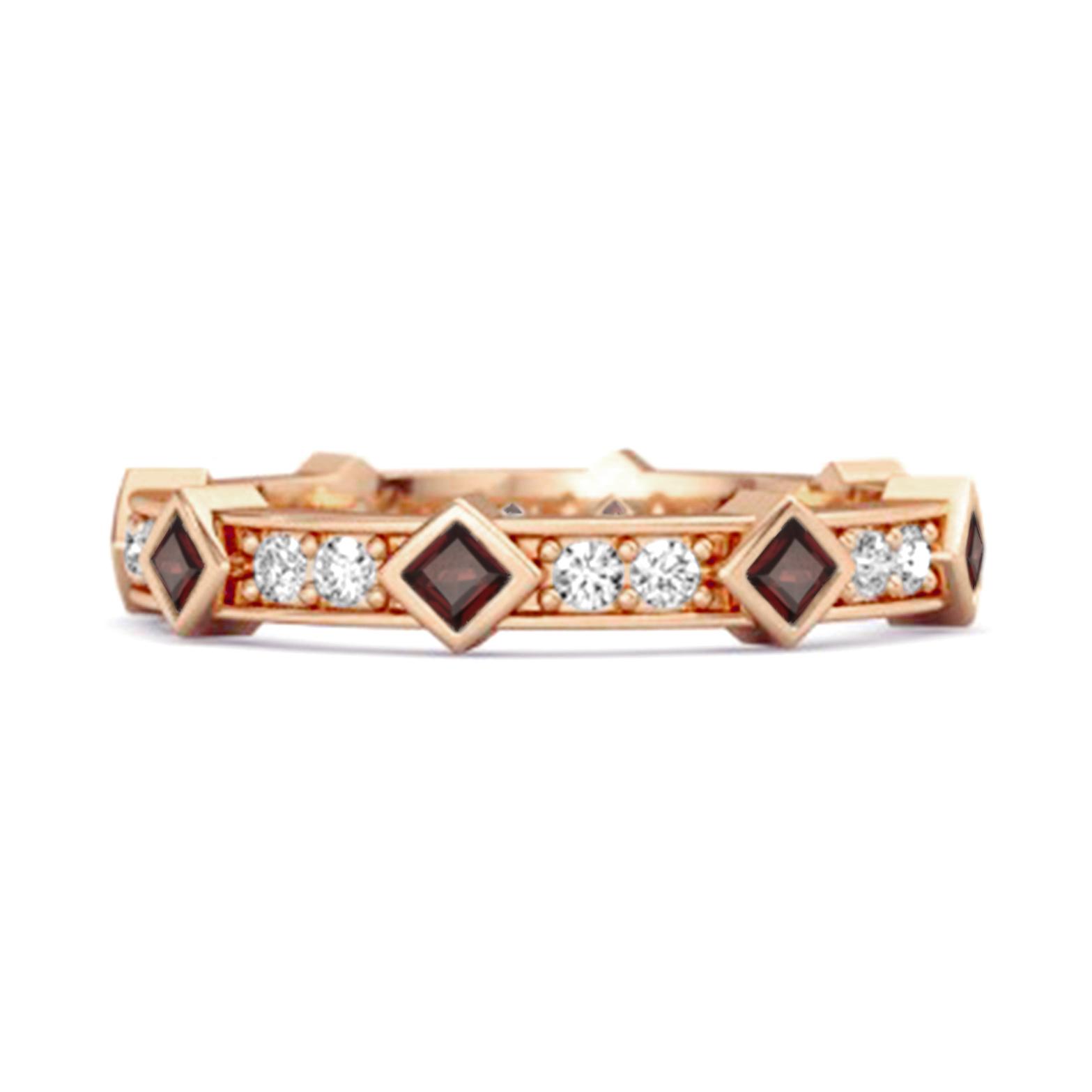 Garnet Eternity Band Ring - 925 Sterling Silver Rose Gold Vermeil 11 ярко-розовый