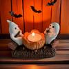 Cartoon Ghost Campfire Flickering Candle Holder Resin Decorative Halloween Ghost Candlestick Removable Firewood Pile