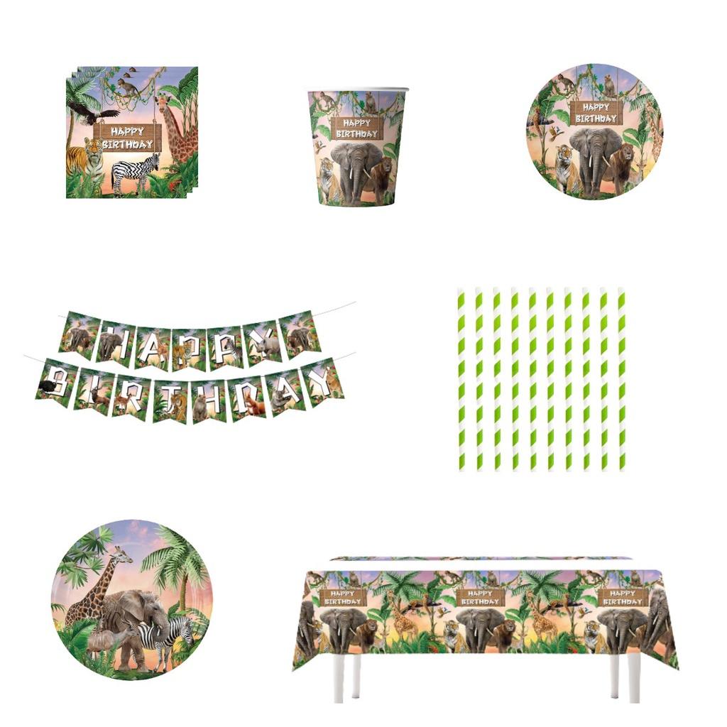 Jungle Animal Zoo Birthday Party Supplies For Boys Jungle Theme Decorations For Baby's First Birthday Tableware And Tablecloth