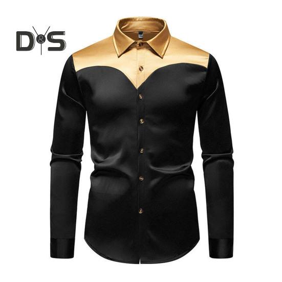 

Мужская рубашка с лацканами и длинным рукавом из атласа с индивидуальным цветовым блоком, рубашка с пуговицами и планкой, повседневная одежда для отдыха на улице, работа S чёрный