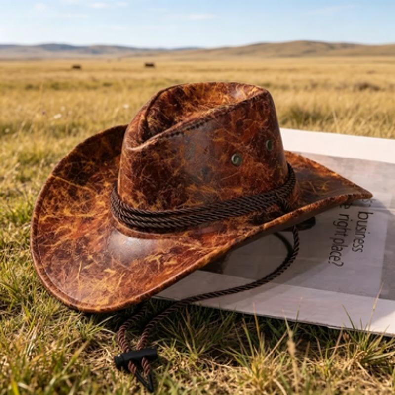 New Western Cowboy Knight Hat Head Retro Outdoor Travel Flat Top Knight Hat Party Hats Cowboy Accessories Men and Women