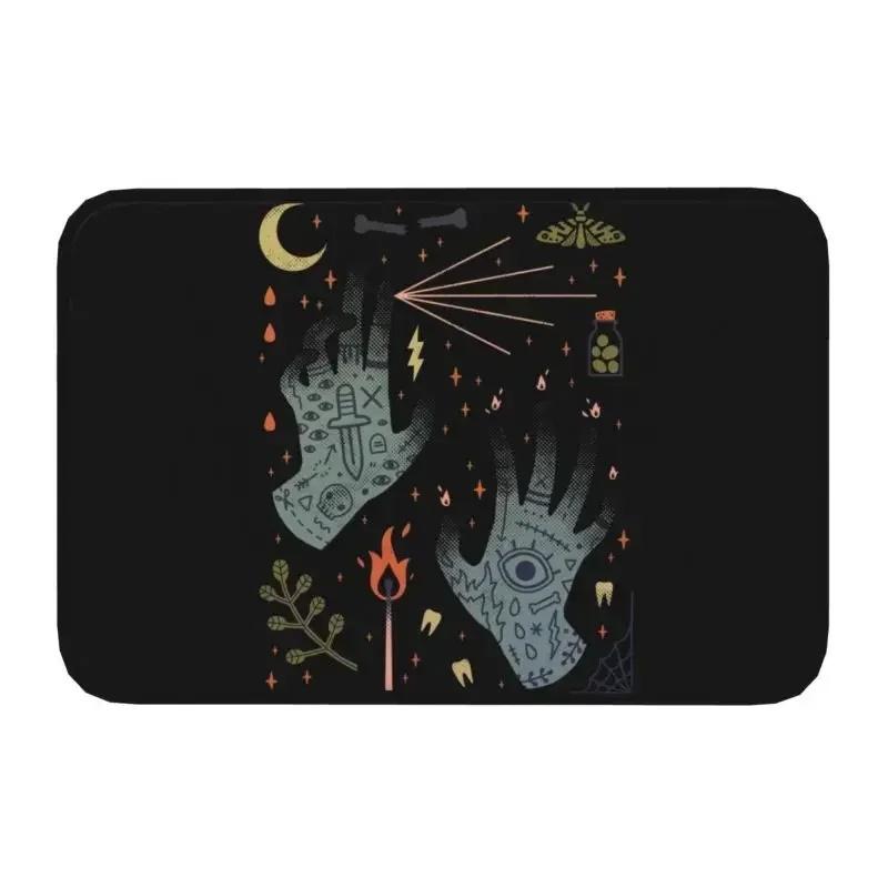 Skull Damask Pattern Doormat Non-Slip Entrance Bathroom Kitchen Door Floor Mat Halloween Witch Goth Occult Toilet Carpet Rug