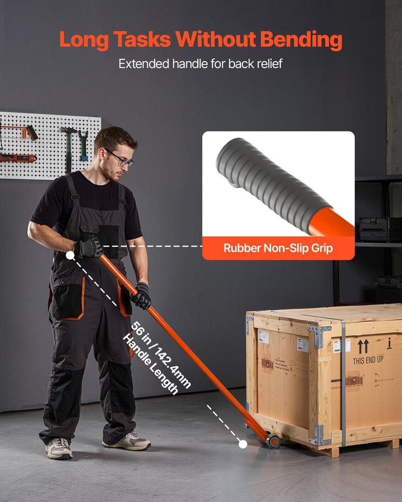 Prylever Bar, 2994 kg Weight Capacity, 1.4 m Carbon Steel Handle Lever Dolly, Pry Lever Bar with Wheels for Large Pallets, Heavy Items, Concrete
