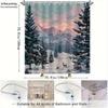Snowy Mountain Deer Shower Curtain – Pine Trees, String Lights, 2D Flat Print, Polyester, 70.8"X70.8"Inches