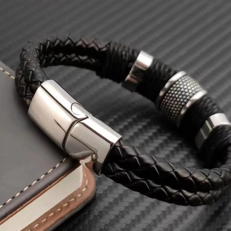 Genuine Leather Bracelet for Men, Vintage, Multilayer, Brown, Business Style, Formal Occasions Jewelry, Male Wrist Bangle Gift