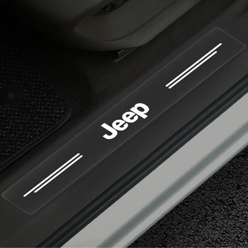 4Pc Car Threshold Protector Transparent Decorative Badge 3D Sticker for Jeep JK JL TJ Renegade Patriot Wrangler Cherokee Patriot Trail Liberty